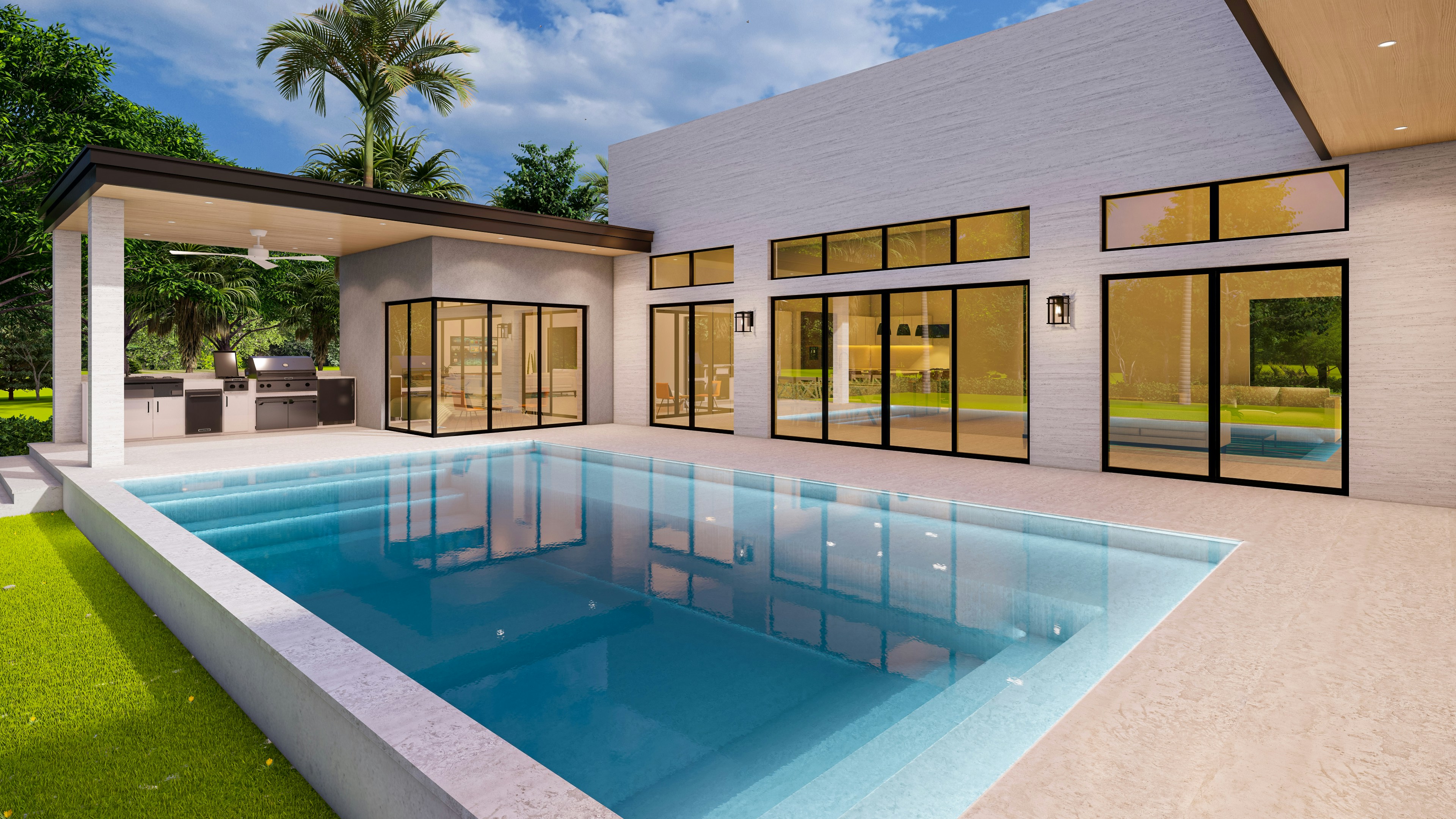 Beautifully renovated pool with new tile and modern finishes